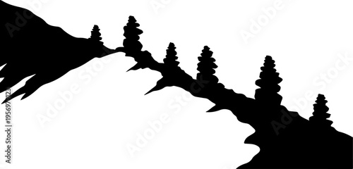 Vector silhouette of pine trees on mountain ridge