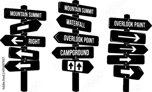 Set of 3 directional signpost icons vector