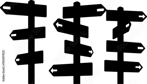 Set of 3 black directional signpost icons vector