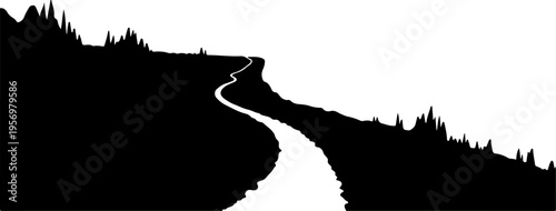 Vector silhouette of winding road through forest