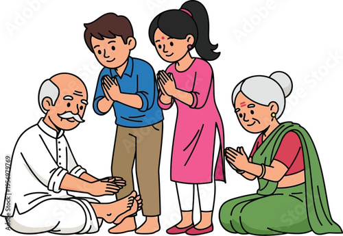 Young Couple Honors Elders with Traditional Respect