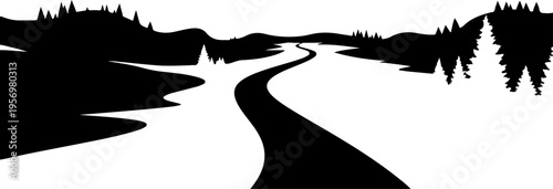 Black silhouette road landscape vector