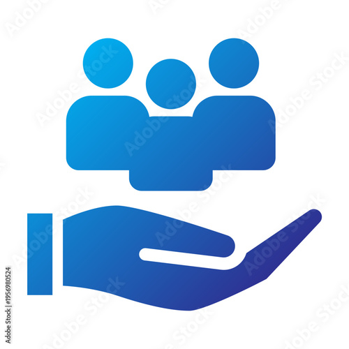Solid Gradient Icon of a hand holding a group of people representing business support and human resources