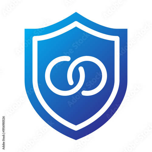Solid Gradient Icon of a shield with interlocking rings representing co-creation and strong partnership bonds