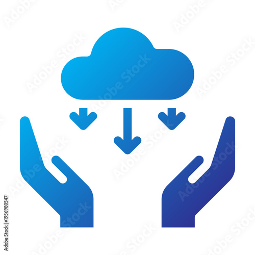 Solid Gradient Icon of a cloud surrounded by hand representing a group brainstorming session