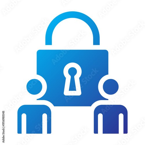 Solid Gradient Icon of two people separated by a lock representing secure trust and confidential partnership