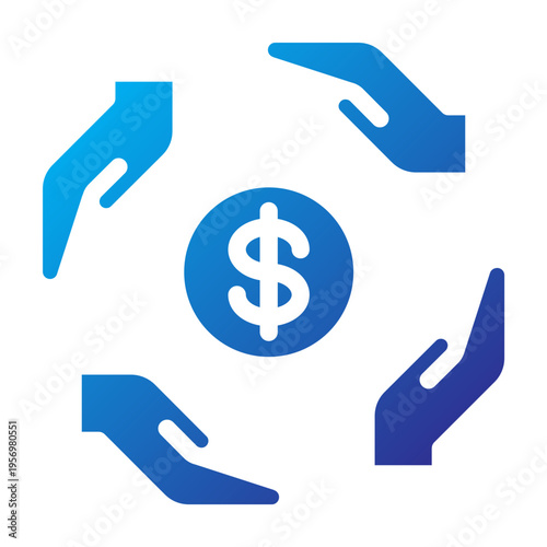 Solid Gradient Icon of hands surrounding a dollar sign representing global sharing and cloud accessibility