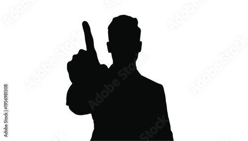 Executive silhouette raising one finger, emphasizing a key business point or crucial decision.