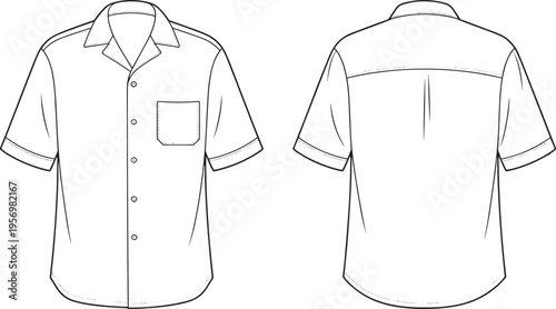 White short sleeve button up shirt with chest pocket and short sleeves