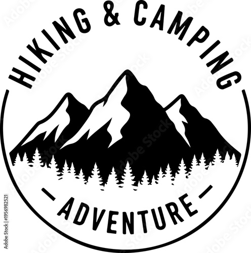 Vector hiking and camping adventure logo with mountains