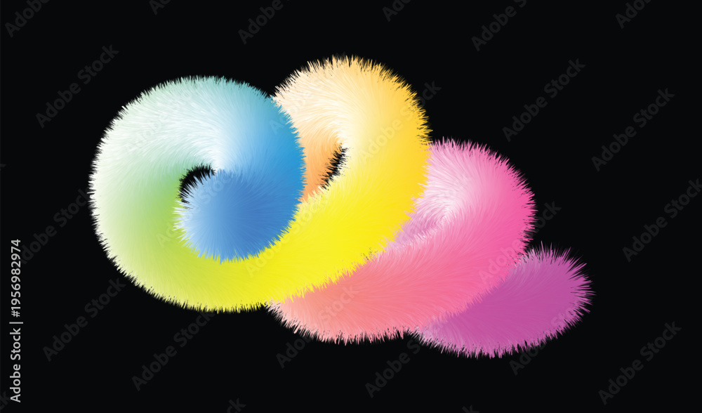 Fototapeta premium Fluffy swirling fuzzy shape art with colorful gradient twirl
