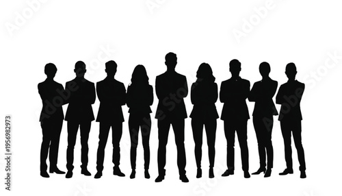 Ten colleagues form a strong business unit silhouette, centered with arms crossed, suggesting organizational.