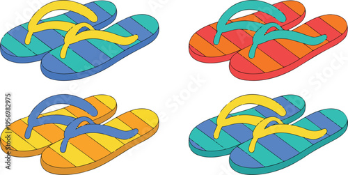 Colorful pair of flip flops isolated on white background, summer beach sandals footwear illustration for vacation travel