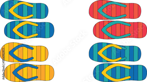 Colorful pair of flip flops isolated on white background, summer beach sandals footwear illustration for vacation travel