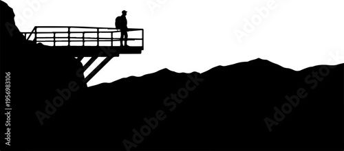 Vector silhouette of person on cliffside platform