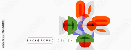 Abstract geometric shapes overlap, creating vibrant design. Light background enhances colorful elements, modern aesthetic.