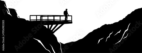 Silhouette, cliffside, observation deck, landscape vector