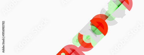 Abstract design features overlapping colorful circles, lines. Minimalist composition with red, green hues against white background.