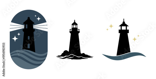 vector set stylized logo of lighthouse