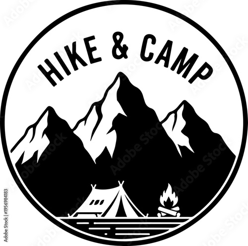 Hiking, camping, outdoors logo, adventure travel badge, hiking and camping emblem