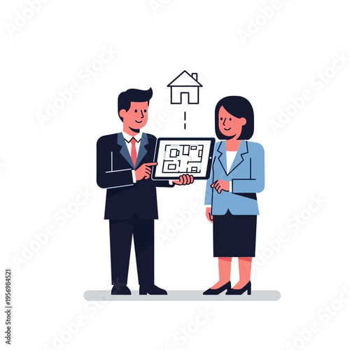 Real Estate Agent Shows House Plan on Tablet to Client