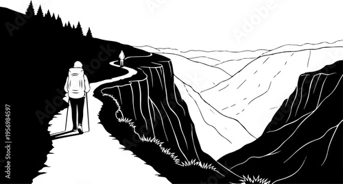 Vector illustration of hiker on mountain trail