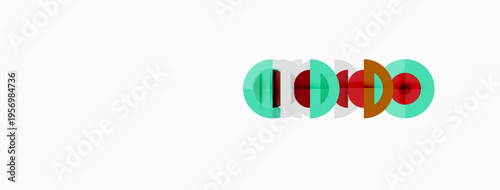Abstract graphic features overlapping colorful circles. Teal, red, yellow hues create modern visual impact. Simple design.