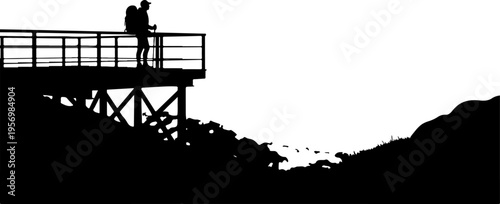 Vector silhouette of person on observation deck