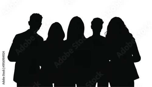 A tight group of five indistinct human shapes forms a dark mass suggesting an assembled crowd or gathering.