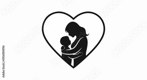 Mother and child in heart symbol love and care concept family silhouette