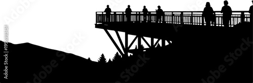 Vector silhouette of people on observation deck