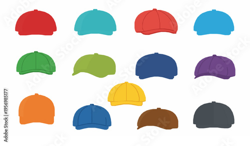 Colorful flat caps collection vector fashion hat set