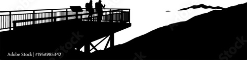 Vector silhouette of couple on observation deck