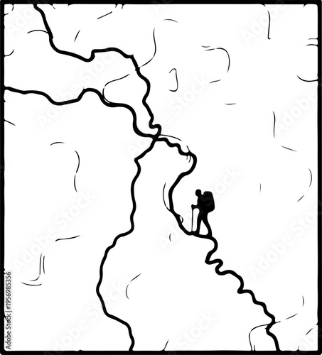 Vector illustration of a hiker on a mountain trail