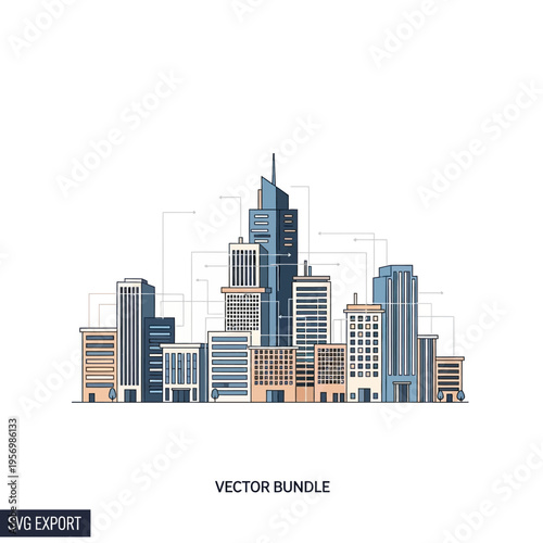 Modern Cityscape Vector Illustration: Tall Buildings, Skyline, Urban Architecture