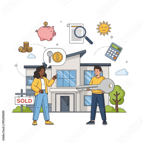 Happy Couple Receives House Keys After Successful Home Purchase