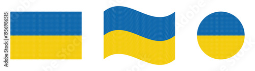 Ukraine Flag Dotted Vector Set with Rectangular Waving and Circle Icons