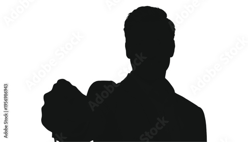 Businessman silhouette points directly forward with his arm extended, indicating direction or selection.