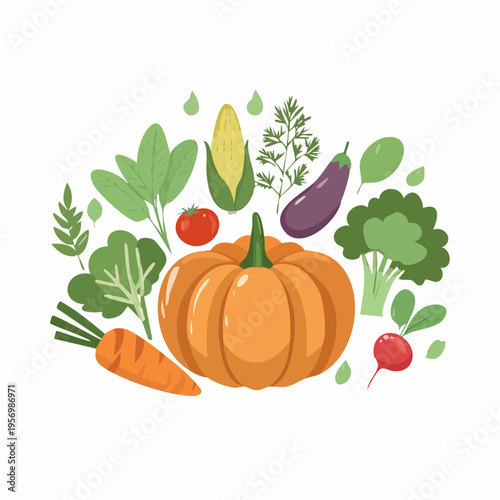 Vibrant hand-drawn vector illustration showcasing a fresh assortment of organic vegetables, depicting a natural harvest collection with earthy tones for healthy eating and farm-to-table concepts