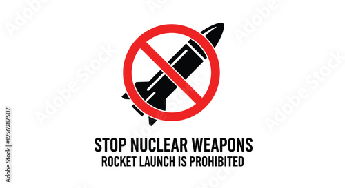 Protest symbol showing prohibited rocket launch anti nuclear message silhouette