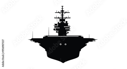 Detailed black silhouette of a modern aircraft carrier at sea