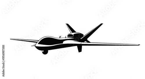 A sleek black drone aircraft in flight depicted as a silhouette