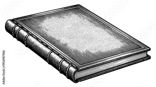Closed hardcover book vector engraving style on white isolated background for education and library design