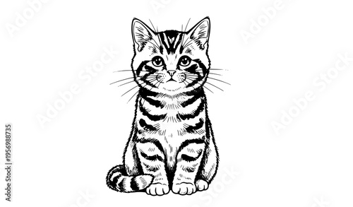 Hand drawn ginger kitten sitting cute fluffy cat vector illustration adorable pet isolated on white background