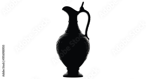 Elegant black pitcher standing prominently against a bright white background silhouette