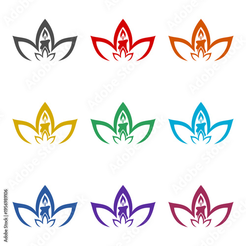 Lotus flower and candle icon isolated on white background. Set icons colorful