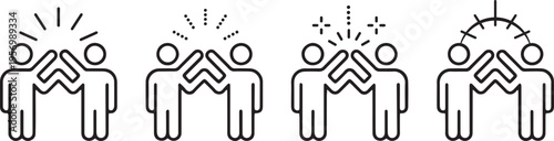 Employee team, business group, professional teamwork outline icon set – group of four people, corporate collaboration, editable stroke vector