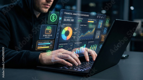 Tech-Savvy Analyst: An individual, deeply engrossed in their work, utilizes cutting-edge technology to dissect intricate financial data, indicating innovation.