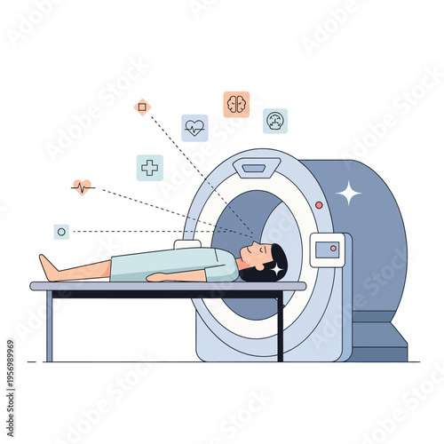 Patient undergoing MRI scan, medical technology, health check-up, futuristic diagnostics