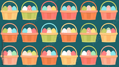 Find Two Identical Easter Baskets Worksheet for Kids, Printable Matching Game with Colorful Eggs, Preschool Activity Sheet